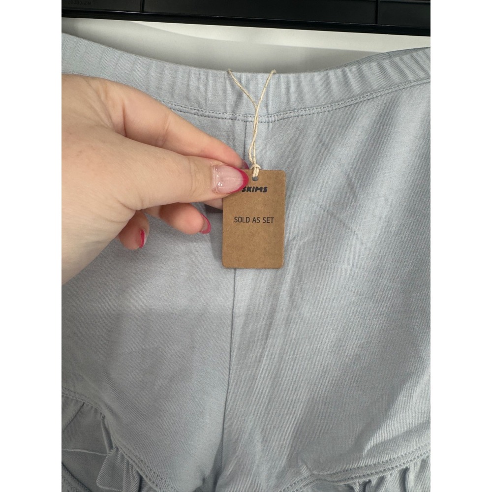 SKIMS Jersey Sleep Pajama Mini Shorts Womens Medium Zen Blue Ruffled Trim Lounge - Picture 3 of 6